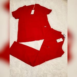 NWOT LIMITED EDITION RED Figs Top MED Pants MED